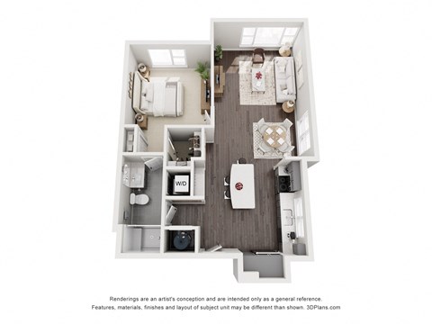 Floor plan for 1 bed, 1 bath, 870 sqft
